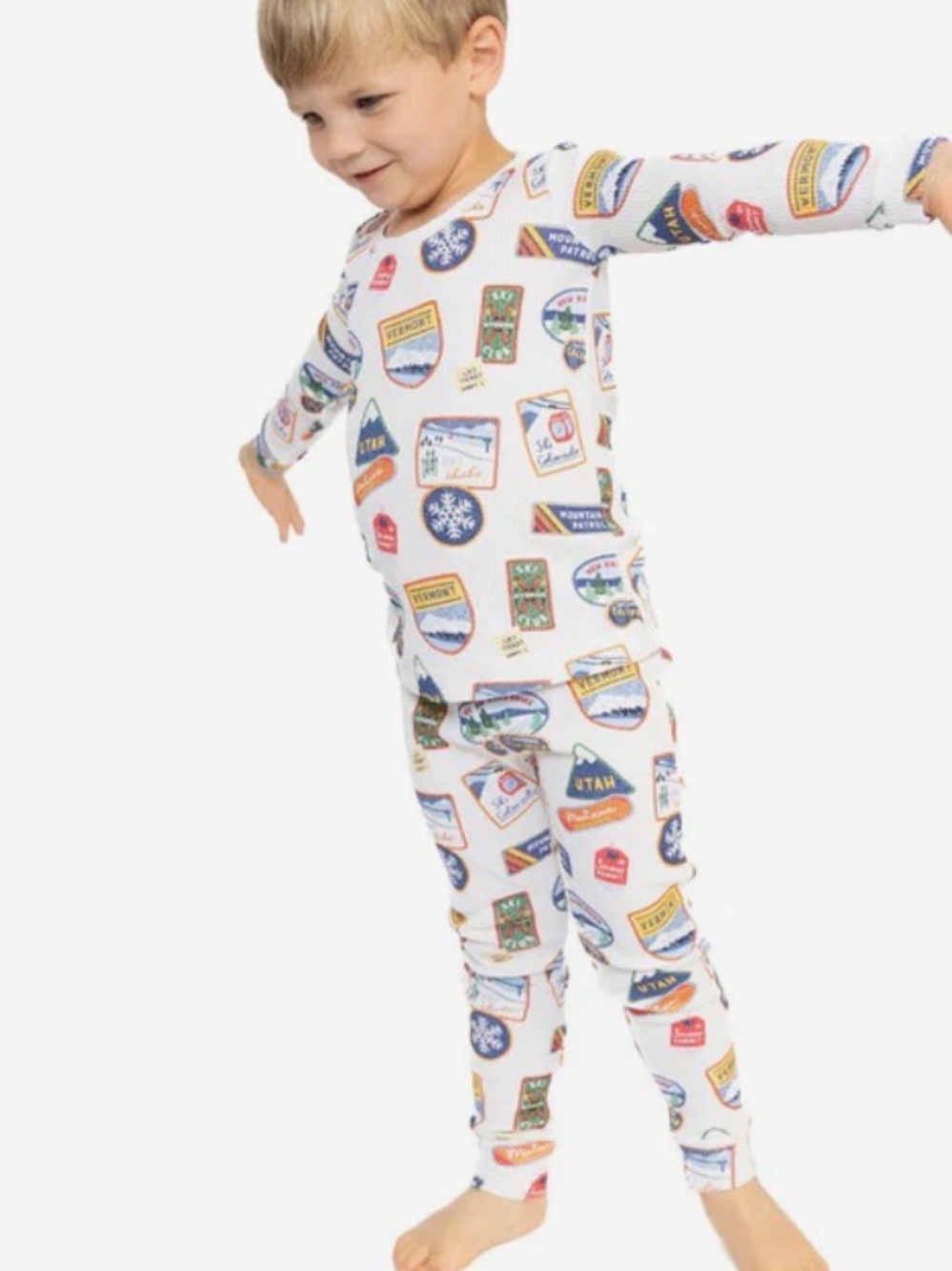 ANGEL DEAR LOUNGEWEAR SET TODDLER | VINTAGE STATE SNOW SPORT PATCHES I SZ 3/4T